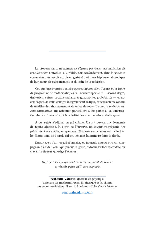 4 ème de couverture du fascicule de révision du bac et des annales