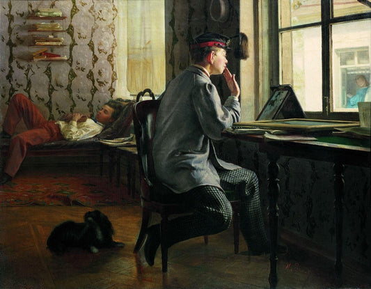 Préparation à l'examen — Ilya Repin, 1864. Huile sur toile.