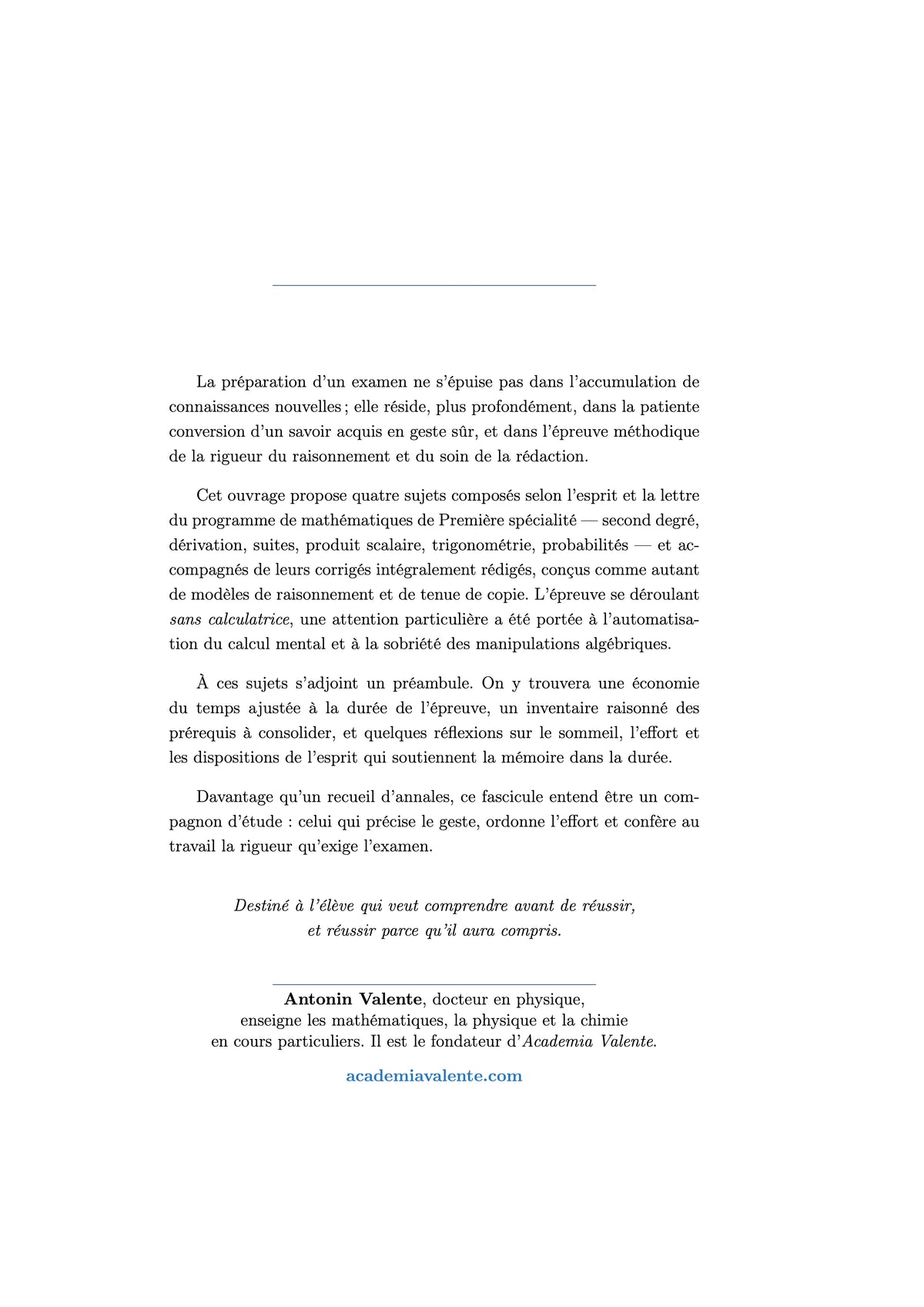 4 ème de couverture du fascicule de révision du bac et des annales 