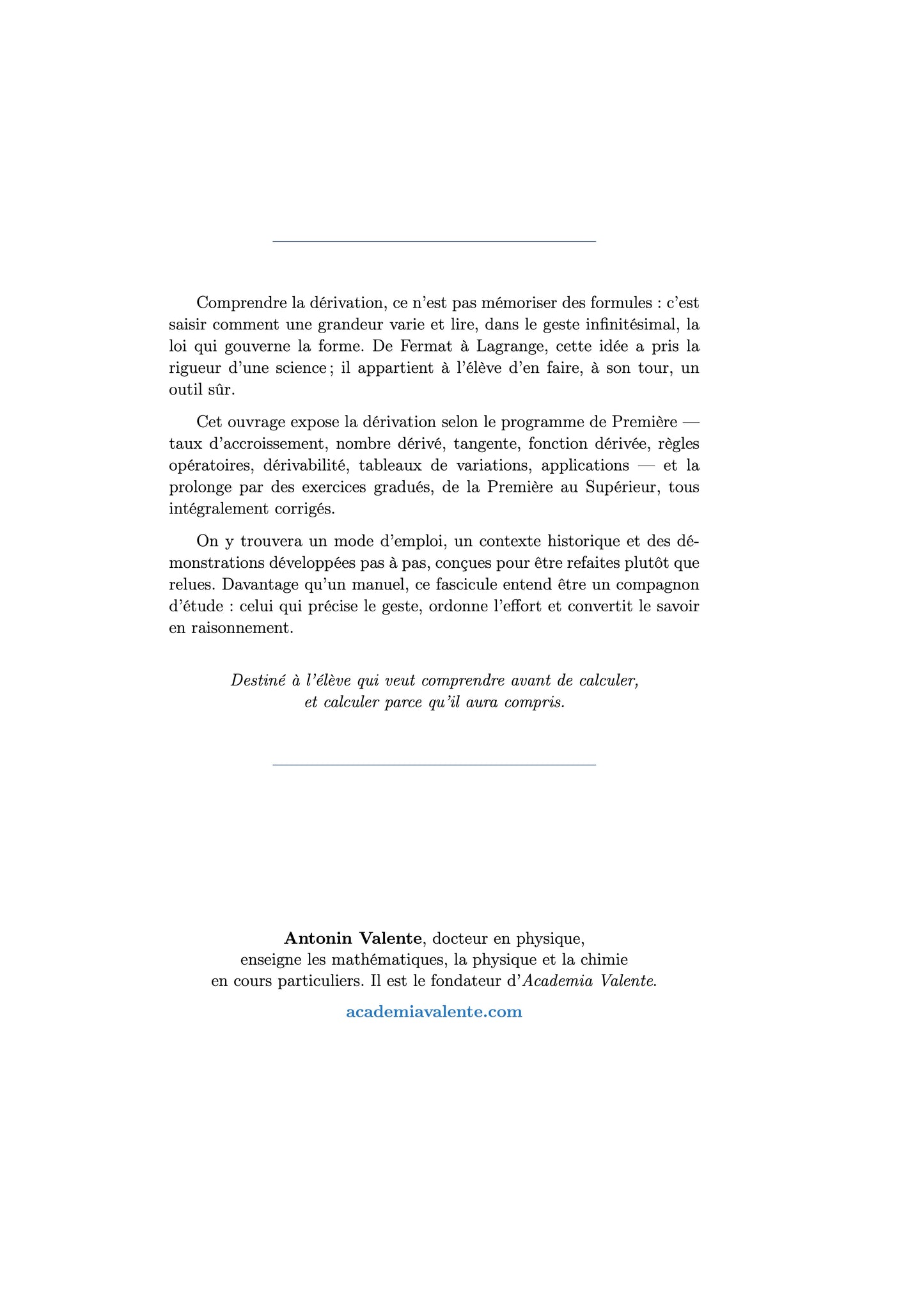 Quatrième de couverture La Dérivation — Academia Valente