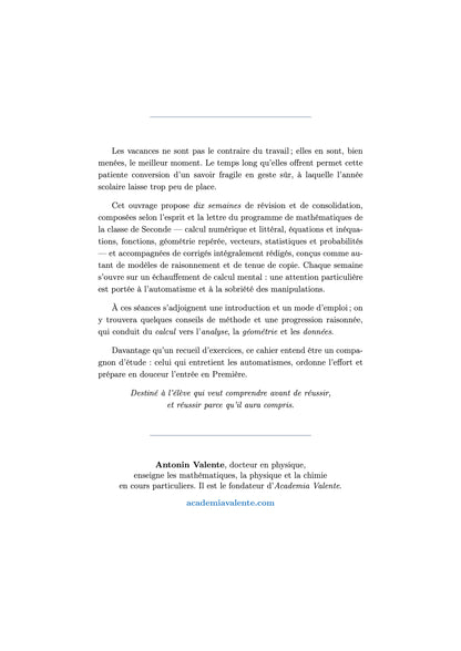 Cahier de Vacances - Seconde Vers la Première