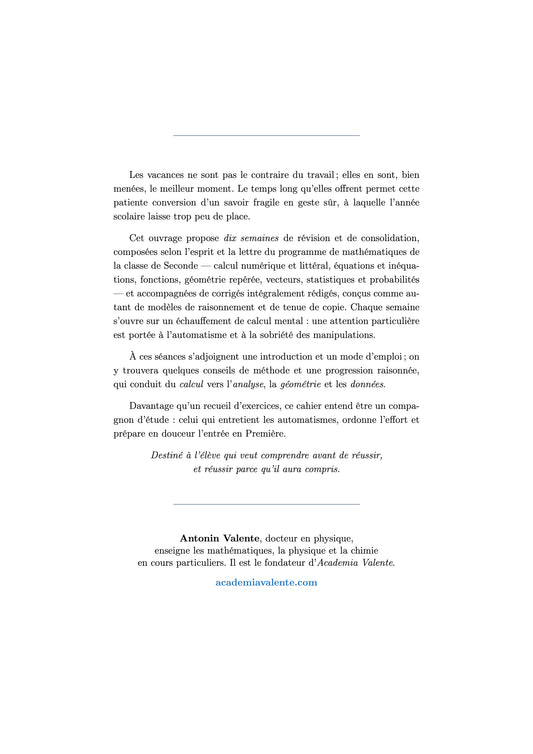 4ème de couverture du cahier de vacances